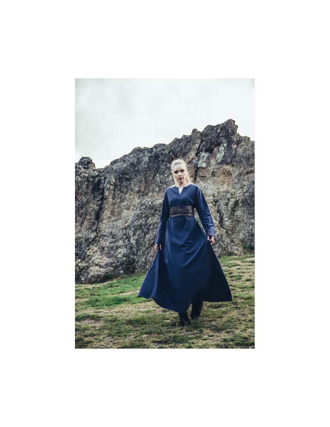 Robe Viking en coton Valdis, bleu nuit ⚔️ Boutique Épées