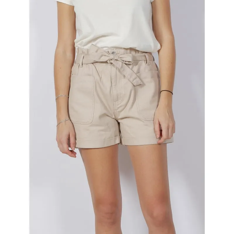 Short caro en lin pull-up vert femme - Only | wimod