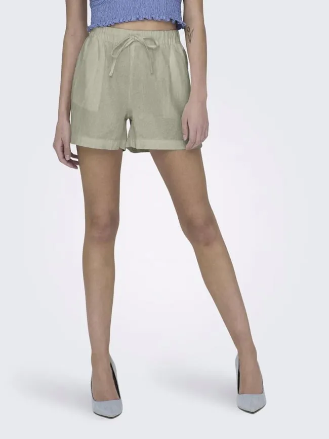 Short caro en lin pull-up vert femme - Only | wimod