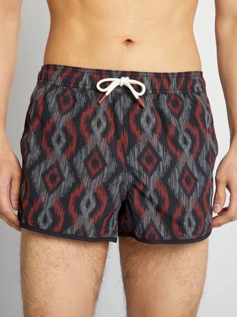 Short de bain court avec motifs - Gris/rouge