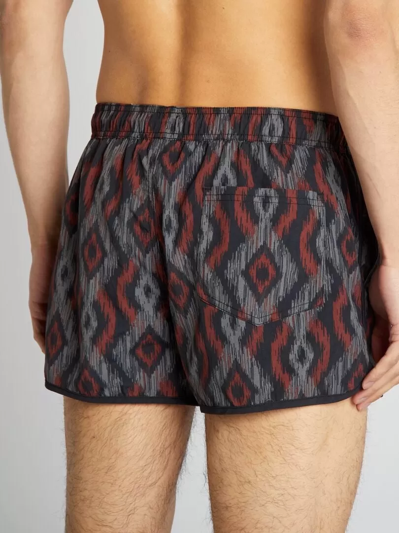 Short de bain court avec motifs - Gris/rouge