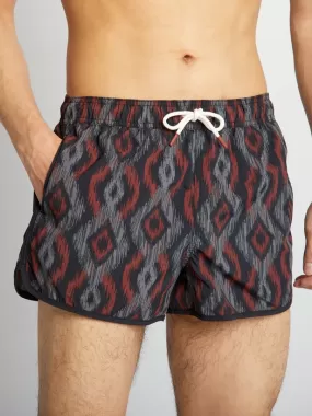 Short de bain court avec motifs - Gris/rouge