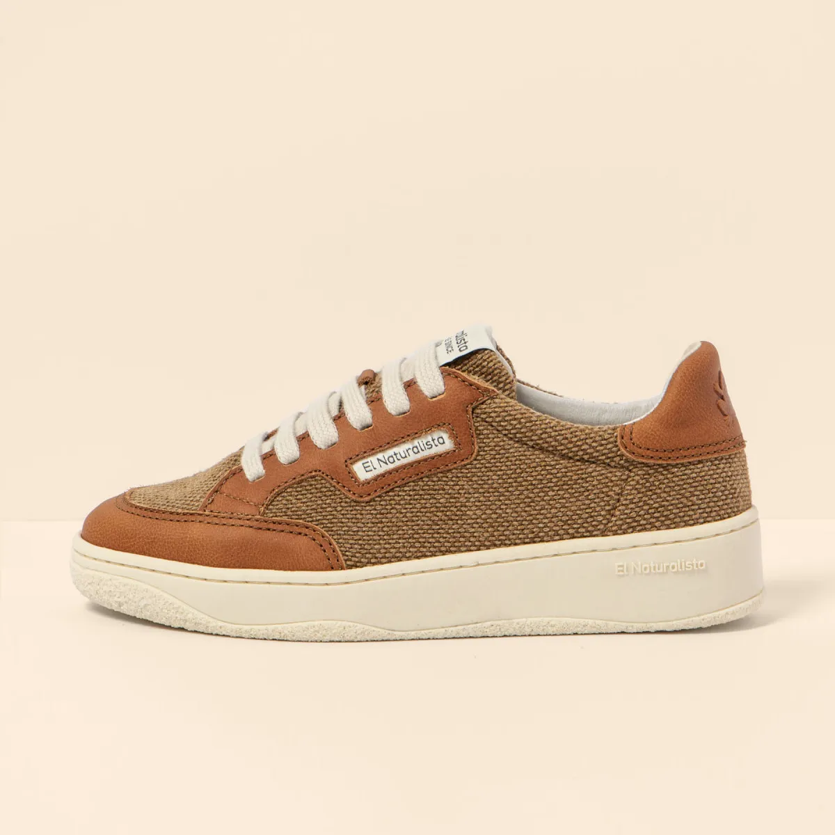 Sneakers en cuir et textile - Marron