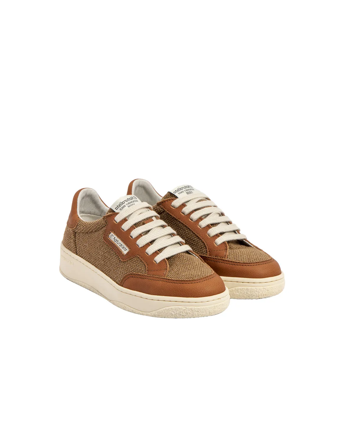 Sneakers en cuir et textile - Marron