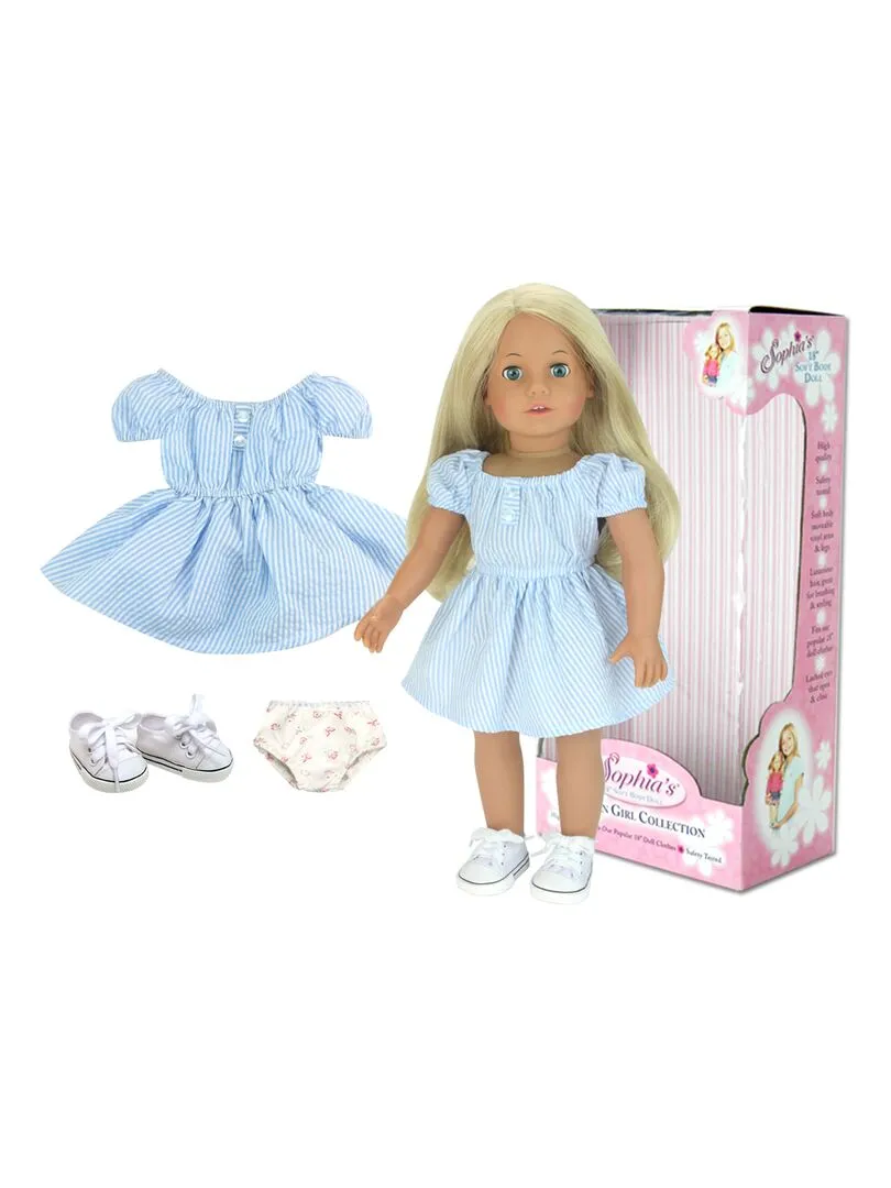 Sophia's - 18" Poupee - Doll Blonde + robe à rayures bleues et blanches, baskets en toile blanche - N/A