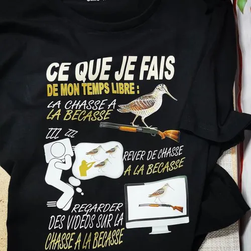 T-shirt adulte noir - la chasse à la bécasse