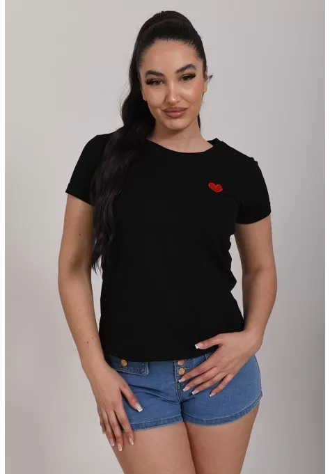 T-shirt noir motif coeur rouge tendance pour femmes