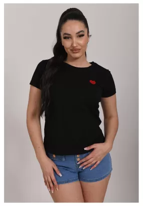 T-shirt noir motif coeur rouge tendance pour femmes