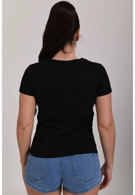 T-shirt noir motif coeur rouge tendance pour femmes