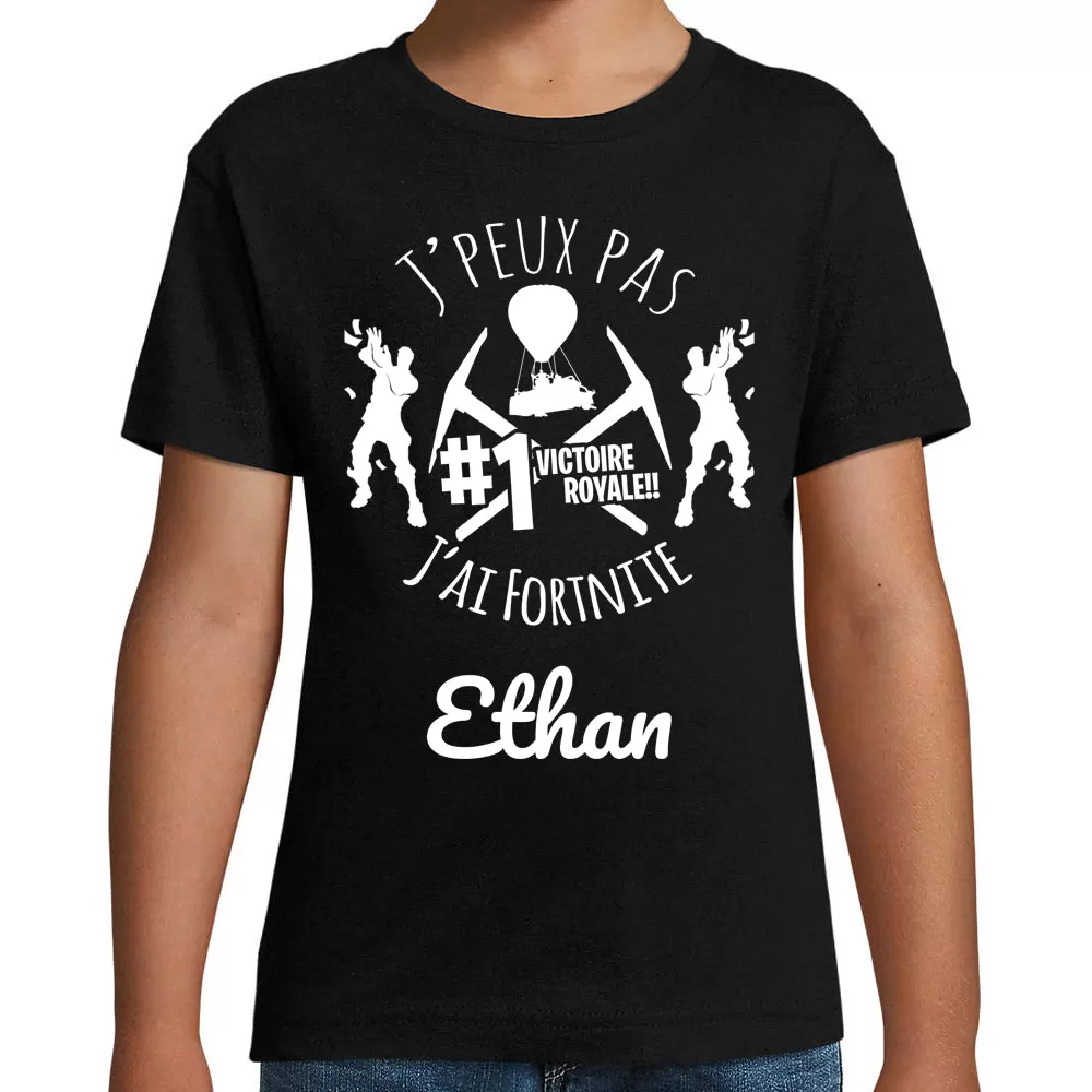 T-Shirt personnalisé enfant - Fortnite Battle Royale - Personnalisable avec prénom - idée cadeau petit frère fan jeux vidéos, ge