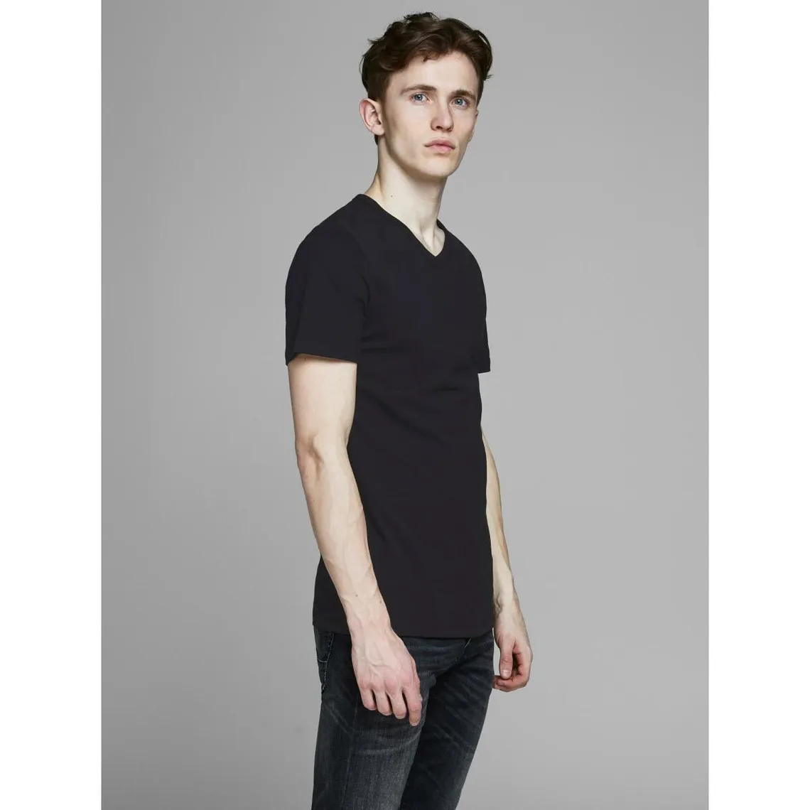 T-shirt Regular Fit Col en V Manches 2/4 Noir Drew Jack & Jones - T-shirt / Polo Homme sur MenCorner