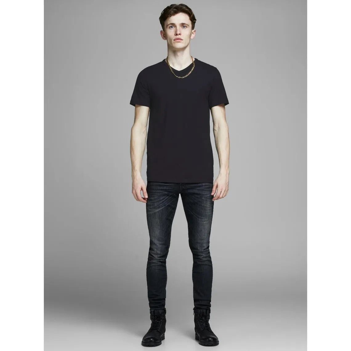 T-shirt Regular Fit Col en V Manches 2/4 Noir Drew Jack & Jones - T-shirt / Polo Homme sur MenCorner