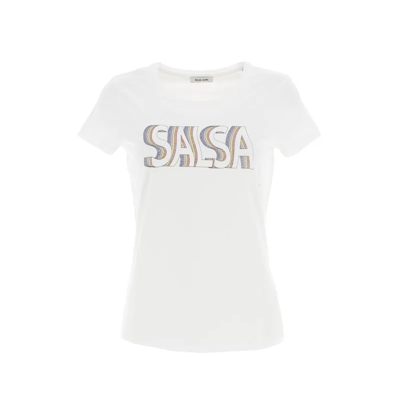 T-shirt regular graphic paillettes blanc femme - Salsa | wimod