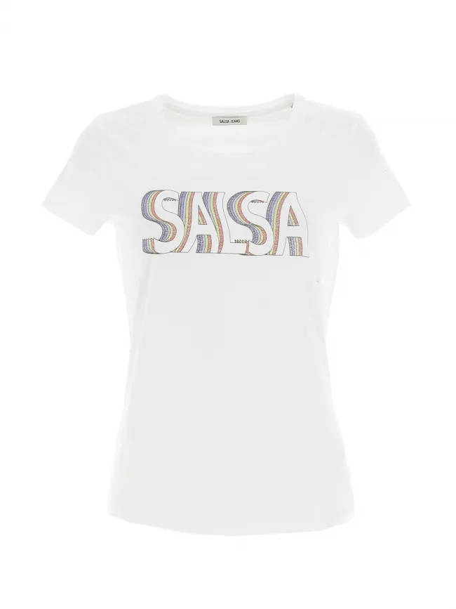 T-shirt regular graphic paillettes blanc femme - Salsa | wimod