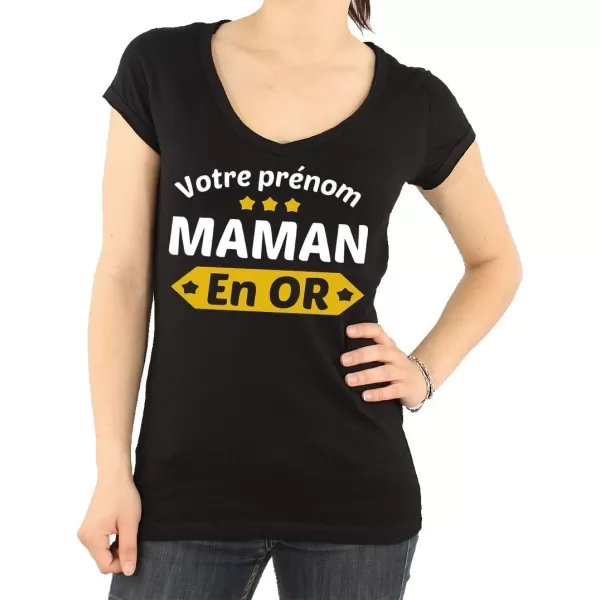 Tee Shirt noir Je suis une Maman en or