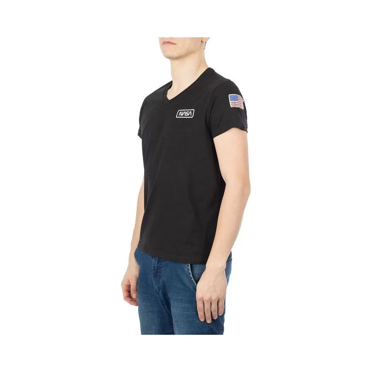 Tshirt et polos Nasa basic flag v neck noir