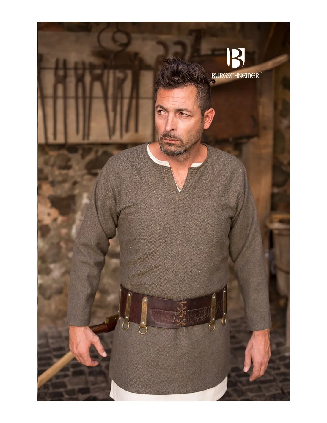 Tunique Courte Tyr, Olive-Grey ⚔️ Boutique Épées