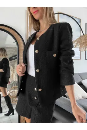 Veste courte tweed noire