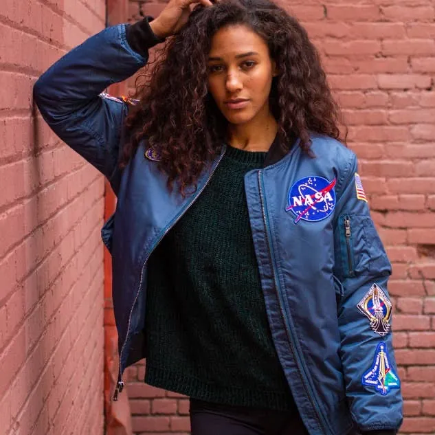 Veste Nasa Bleue métallique à 8 écussons pour adulte mixte