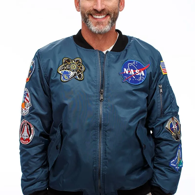 Veste Nasa Bleue métallique à 8 écussons pour adulte mixte