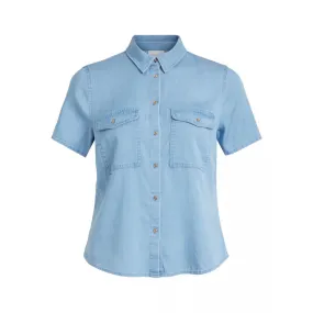 Vila chemise VISABIN 14075576 en Tencel light blue manches courtes