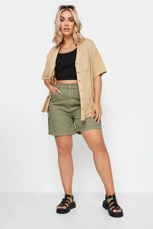 YOURS - Chemisier Beige Utility Manches Courtes en Lin