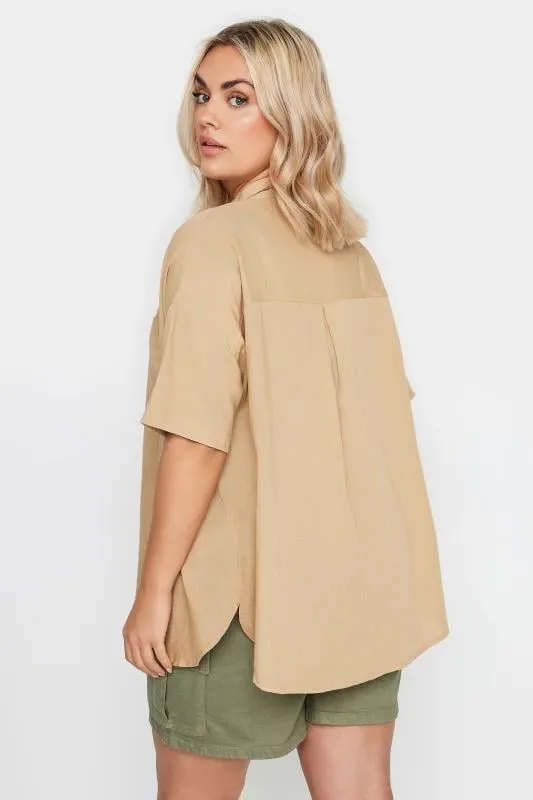 YOURS - Chemisier Beige Utility Manches Courtes en Lin