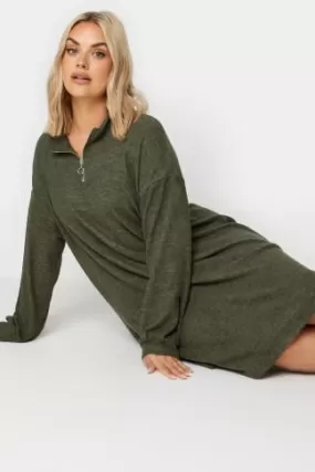 YOURS - Robe-Pull Verte Kaki Toucher Doux en Jersey