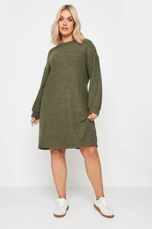 YOURS - Robe-Pull Verte Kaki Toucher Doux en Maille