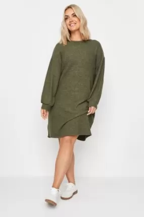 YOURS - Robe-Pull Verte Kaki Toucher Doux en Maille