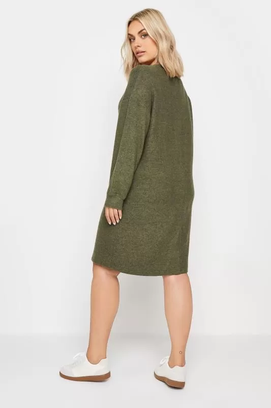 YOURS - Robe-Pull Verte Kaki Toucher Doux en Maille