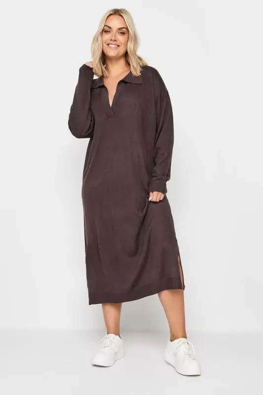 YOURS - Robe-Pull Violet Foncé Midi en Maille